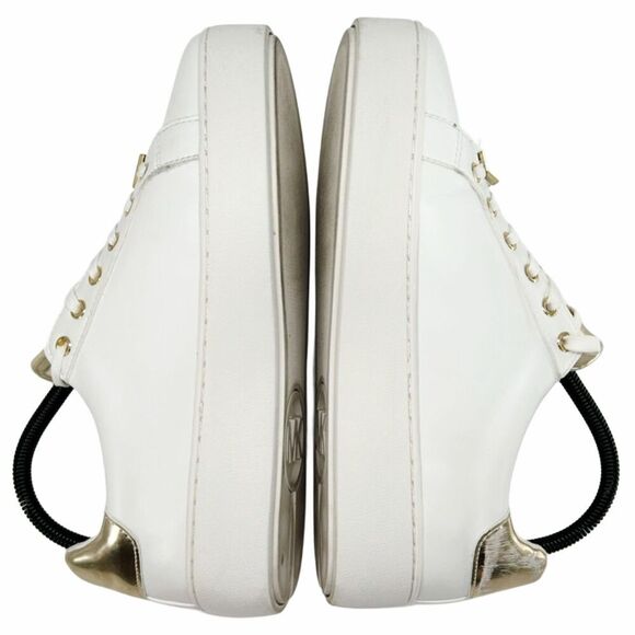 Michael Kors Poppy Metallic Gold Trim White Sneakers Size 8 - Picture 6 of 10